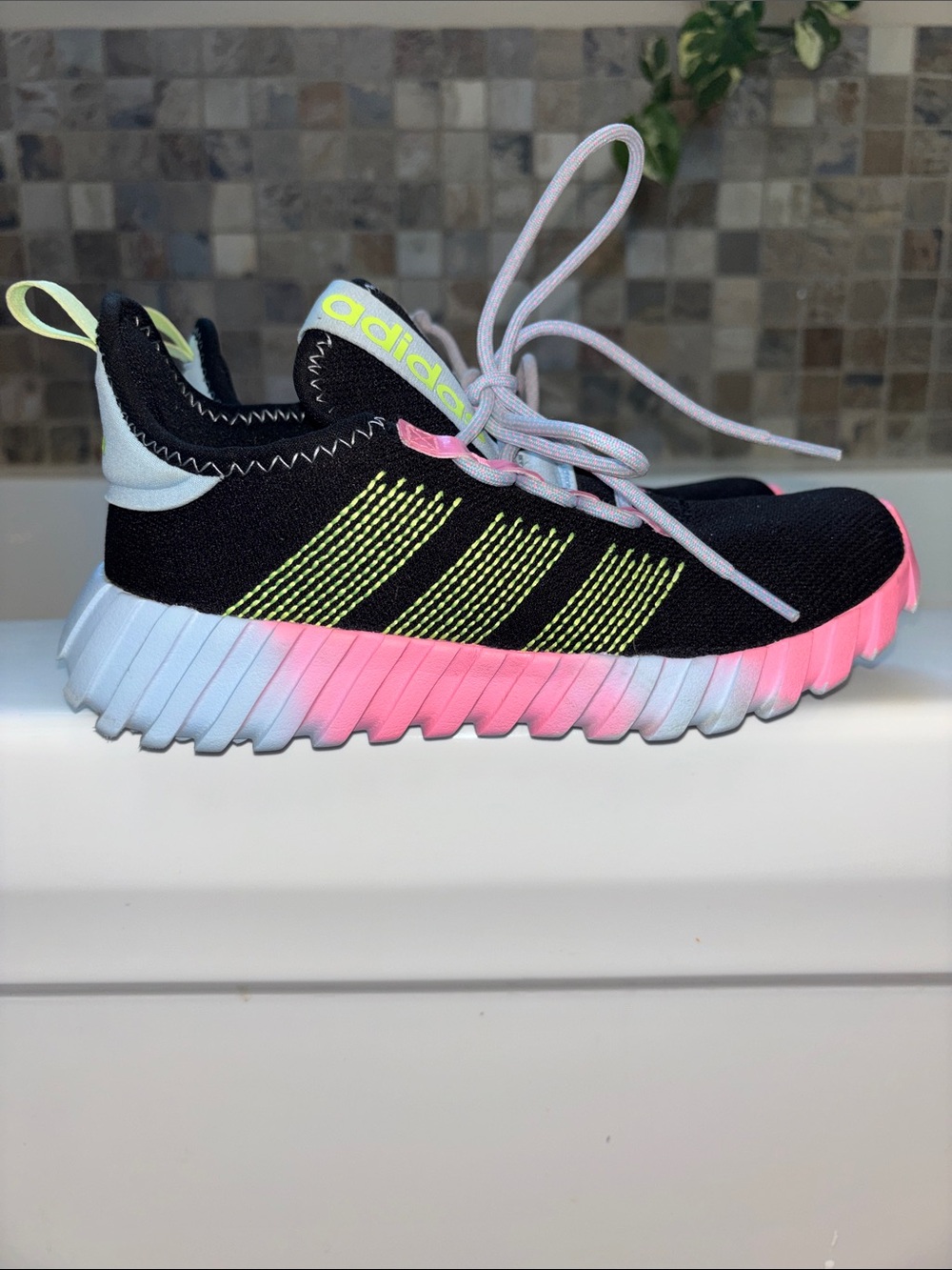 Adidas Kaptir Flow K Sneakers Black Pink Yellow Youth Big Kids Size 4